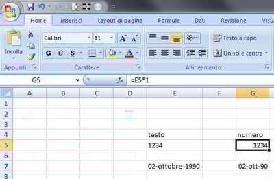 Trasforma un testo in numero in Excel